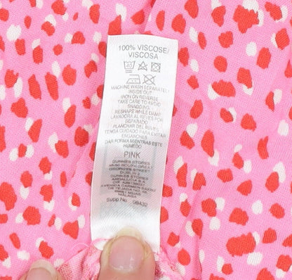 Dunnes Women’s Pink Floral Viscose Blouse Size 12 Short Sleeve Tunic Top