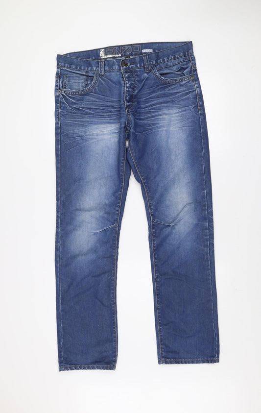 Ze Enzo 989 Men's Blue Straight Denim Jeans 34R Cotton Blend