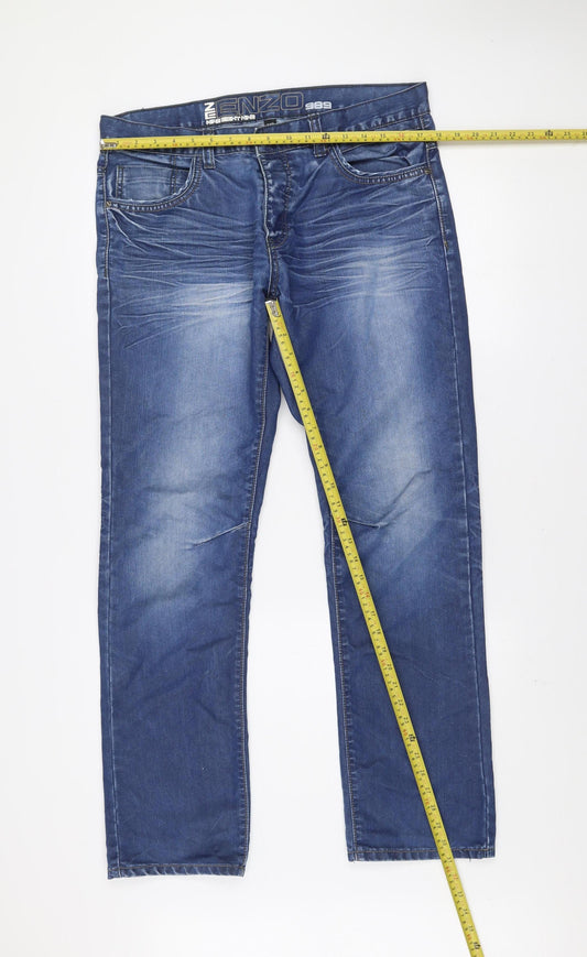 Ze Enzo 989 Men's Blue Straight Denim Jeans 34R Cotton Blend