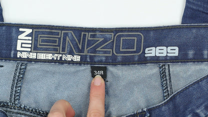 Ze Enzo 989 Men's Blue Straight Denim Jeans 34R Cotton Blend