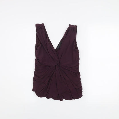 Coast Women's Purple Sleeveless V-Neck Ruched Blouse Size 12