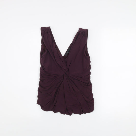 Coast Women's Purple Sleeveless V-Neck Ruched Blouse Size 12