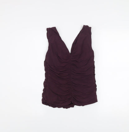 Coast Women's Purple Sleeveless V-Neck Ruched Blouse Size 12
