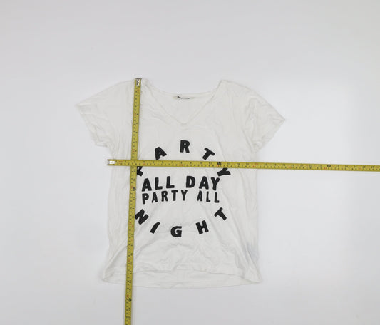 Miss Selfridge Women's White V-Neck Party Print Cotton T-Shirt Size 6