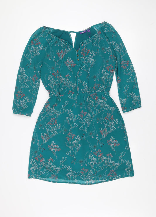 Mexx Women Teal Floral Knee Length Long Sleeve Shift Dress Size 6