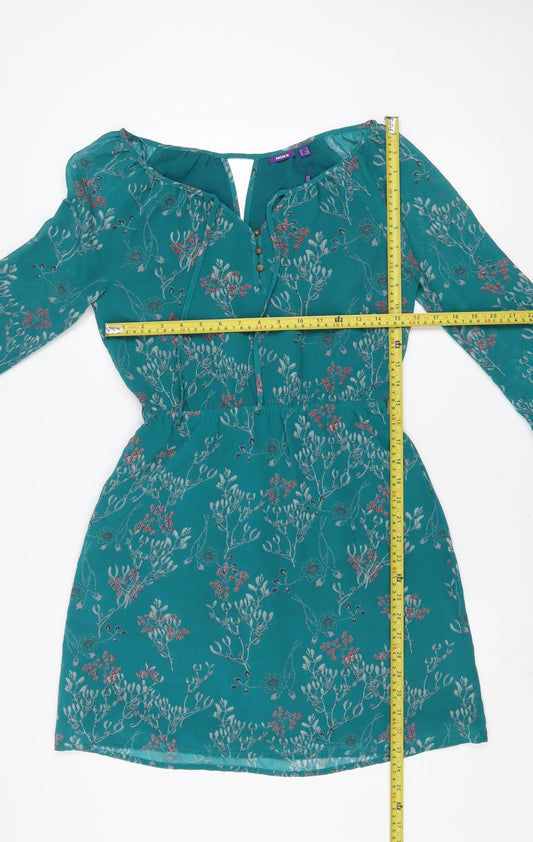 Mexx Women Teal Floral Knee Length Long Sleeve Shift Dress Size 6