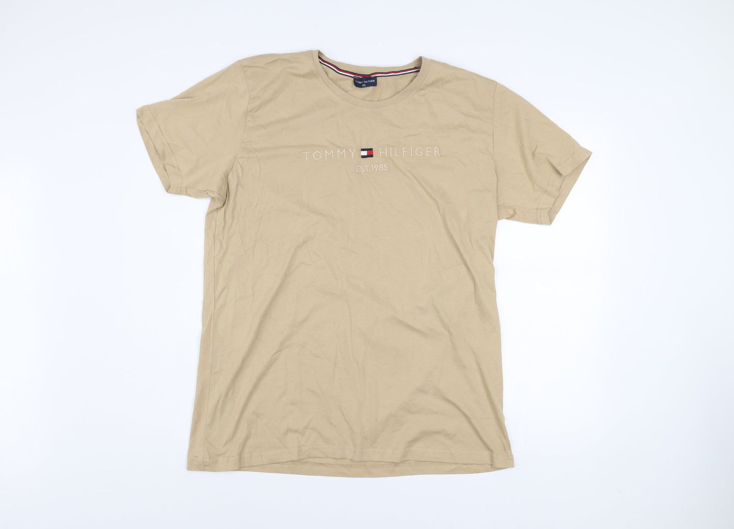 Tommy Hilfiger Men Beige 2XL Crew Neck Cotton Classic T-Shirt