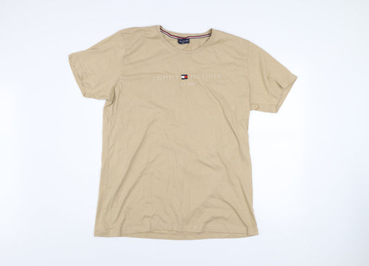 Tommy Hilfiger Men Beige 2XL Crew Neck Cotton Classic T-Shirt