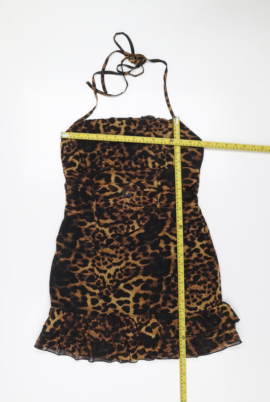 PrettyLittleThing Women’s Brown Leopard Print Halter Bodycon Dress Size 10