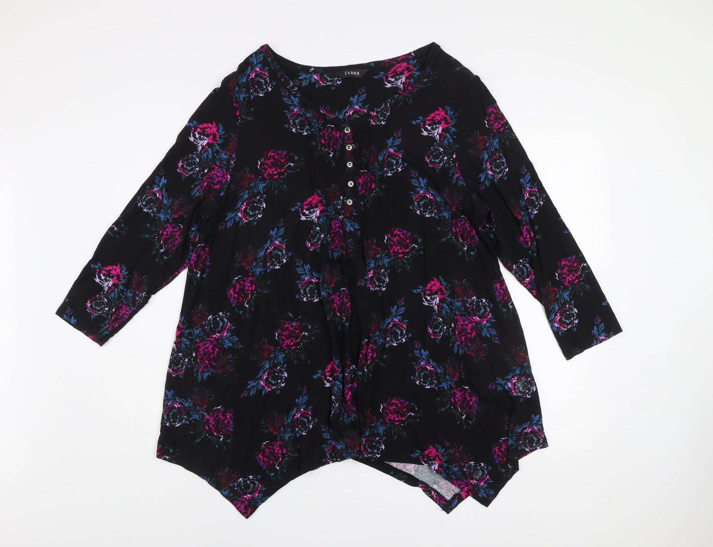 Evans Women’s Black Floral Tunic Blouse Size 20 Viscose 3/4 Sleeve