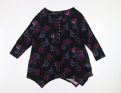 Evans Women’s Black Floral Tunic Blouse Size 20 Viscose 3/4 Sleeve