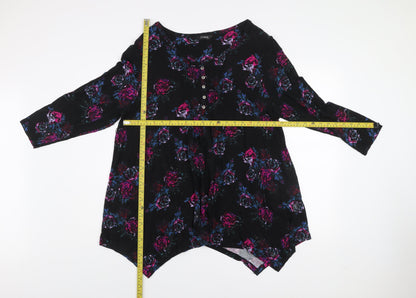 Evans Women’s Black Floral Tunic Blouse Size 20 Viscose 3/4 Sleeve