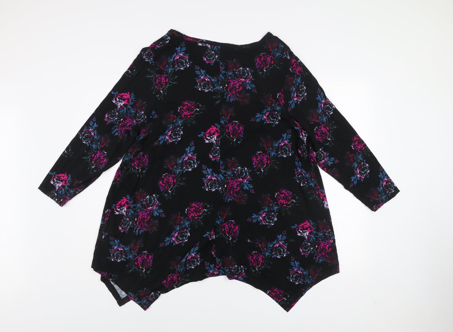 Evans Women’s Black Floral Tunic Blouse Size 20 Viscose 3/4 Sleeve