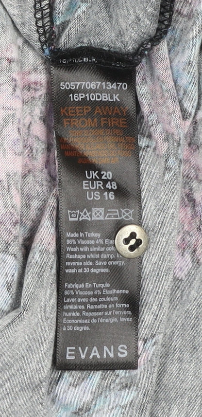 Evans Women’s Black Floral Tunic Blouse Size 20 Viscose 3/4 Sleeve