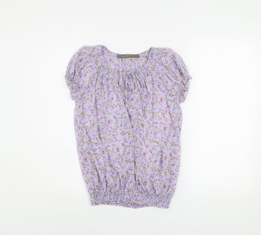 Zara Basic Women's Purple Floral Chiffon Tunic Blouse XS