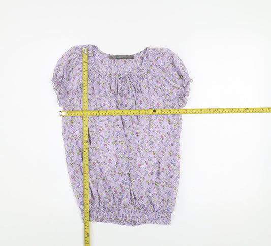 Zara Basic Women's Purple Floral Chiffon Tunic Blouse XS