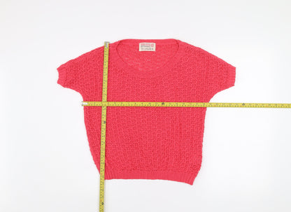 Bershka Women Pink Knit Short Sleeve Scoop Neck T-Shirt XS