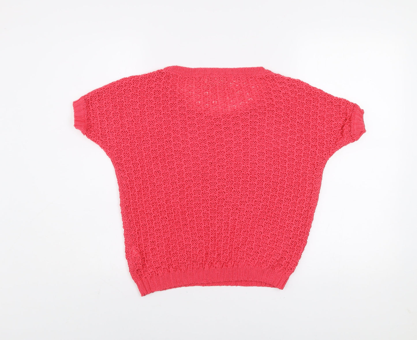 Bershka Women Pink Knit Short Sleeve Scoop Neck T-Shirt XS