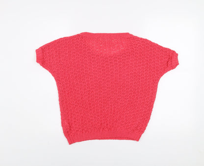 Bershka Women Pink Knit Short Sleeve Scoop Neck T-Shirt XS