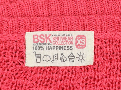 Bershka Women Pink Knit Short Sleeve Scoop Neck T-Shirt XS