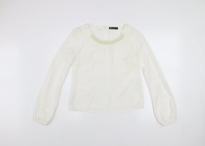 Womens UK Size 8 Rise Ivory Basic Blouse