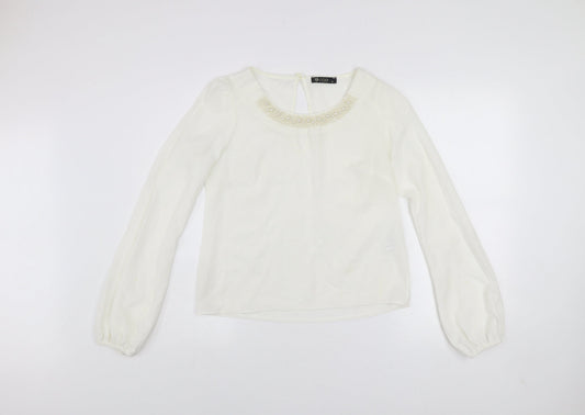 Womens UK Size 8 Rise Ivory Basic Blouse