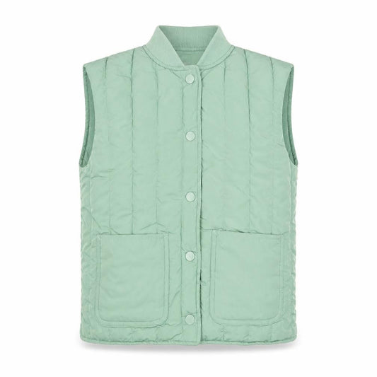 H&M Girls Green Quilted Padded Waistcoat 6-7 Years Sleeveless Lightweight