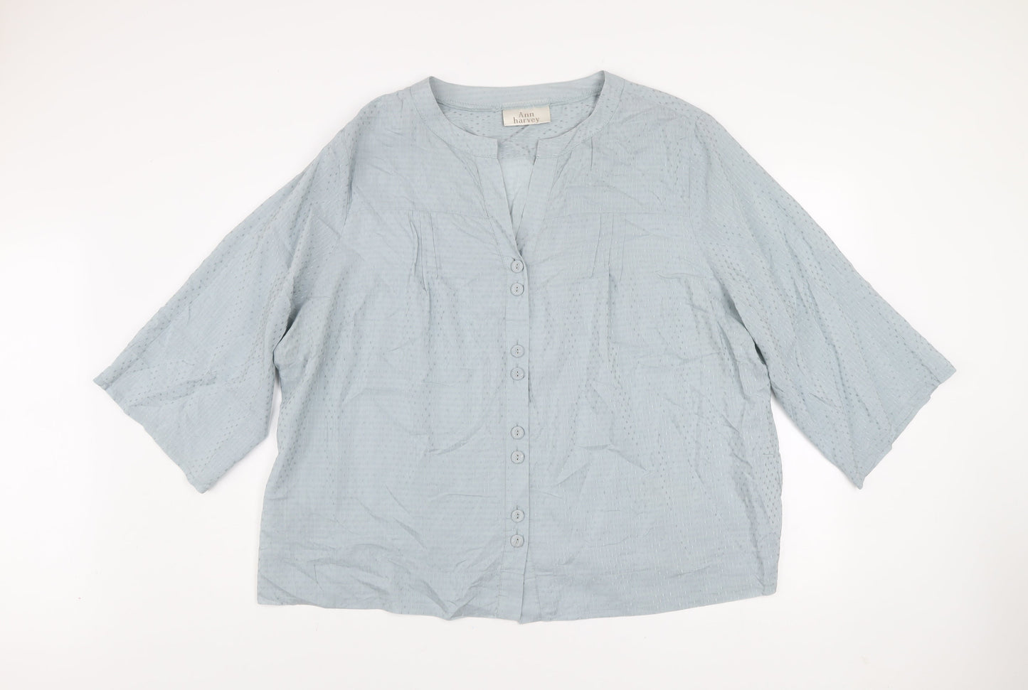 Ann Harvey Women’s Blue Cotton Silk Tunic Blouse Size 28 3/4 Sleeve Button Up