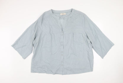 Ann Harvey Women’s Blue Cotton Silk Tunic Blouse Size 28 3/4 Sleeve Button Up