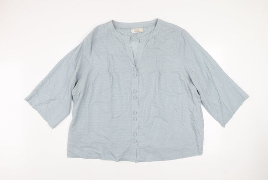 Ann Harvey Women’s Blue Cotton Silk Tunic Blouse Size 28 3/4 Sleeve Button Up