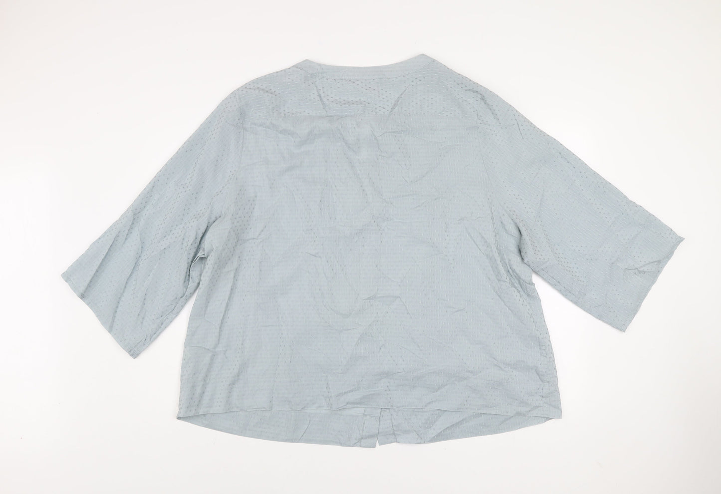 Ann Harvey Women’s Blue Cotton Silk Tunic Blouse Size 28 3/4 Sleeve Button Up