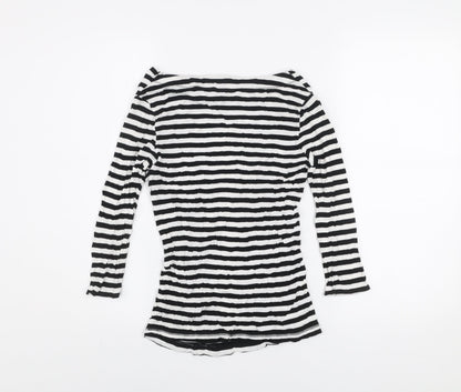 Karen Millen Women’s Black White Striped Cowl Neck Long Sleeve T-Shirt Size 8
