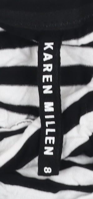 Karen Millen Women’s Black White Striped Cowl Neck Long Sleeve T-Shirt Size 8