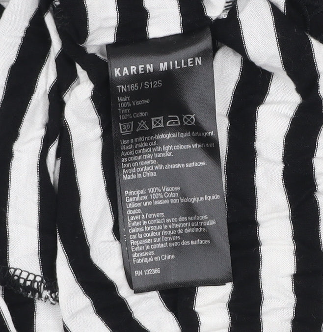 Karen Millen Women’s Black White Striped Cowl Neck Long Sleeve T-Shirt Size 8