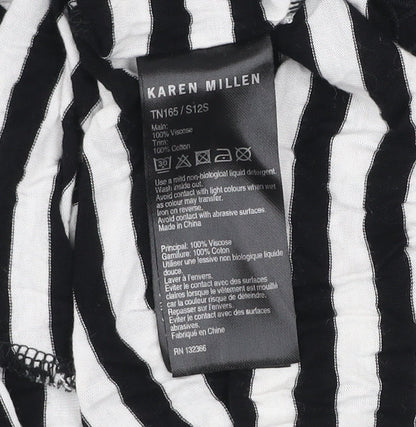 Karen Millen Women’s Black White Striped Cowl Neck Long Sleeve T-Shirt Size 8