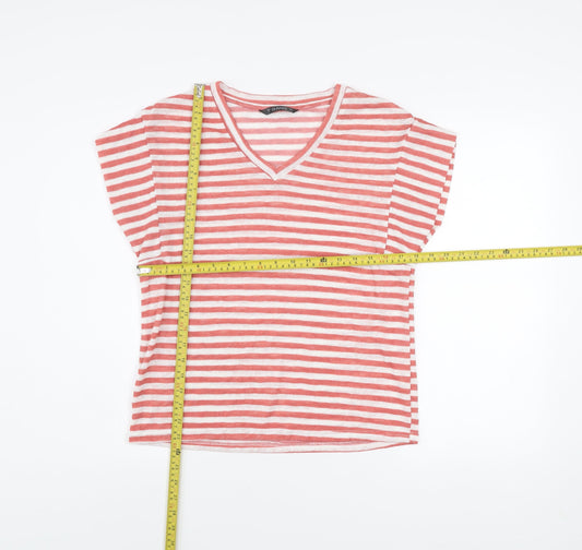 Dunnes Women’s Pink Striped V-Neck Cotton T-Shirt Size S