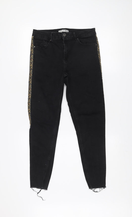 Denim Co. Women’s Black Leopard Side Skinny Jeans Size 12