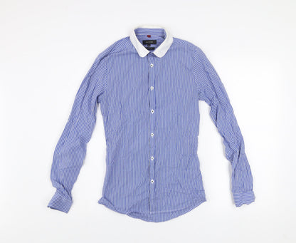 River Island Men's Blue Striped Skinny Fit Long Sleeve Button-Up Shirt XS