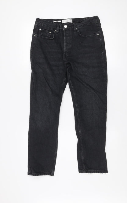 Mango Women Black Straight Leg Jeans Size 12 Regular Fit Denim