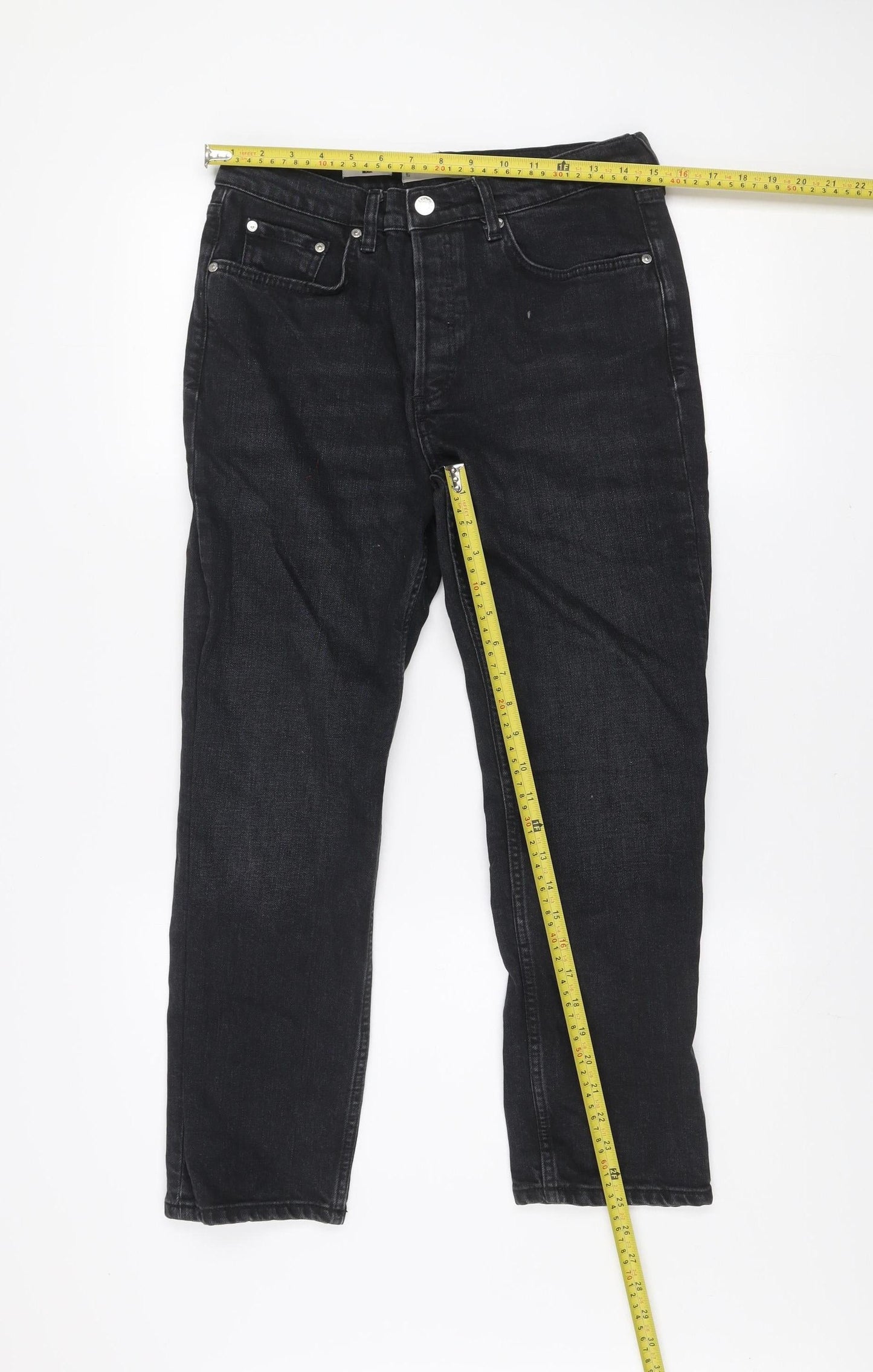 Mango Women Black Straight Leg Jeans Size 12 Regular Fit Denim