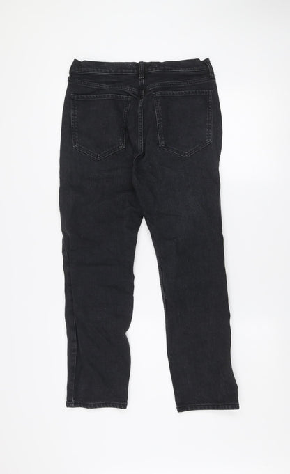 Mango Women Black Straight Leg Jeans Size 12 Regular Fit Denim