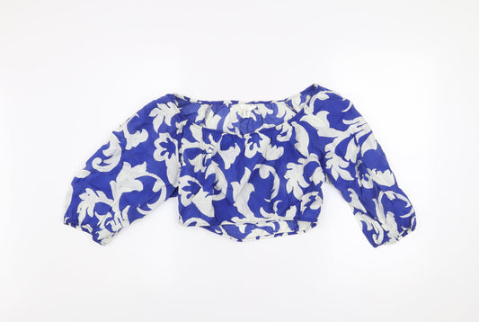 Womens UK Size 12 H&M Blue Cropped Blouse