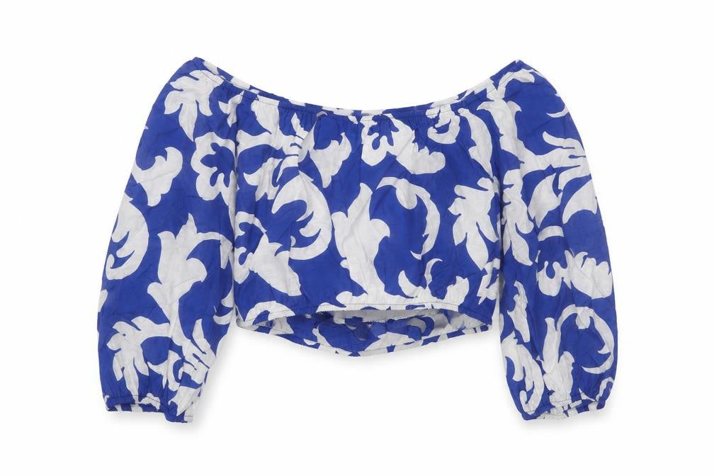 Womens UK Size 12 H&M Blue Cropped Blouse
