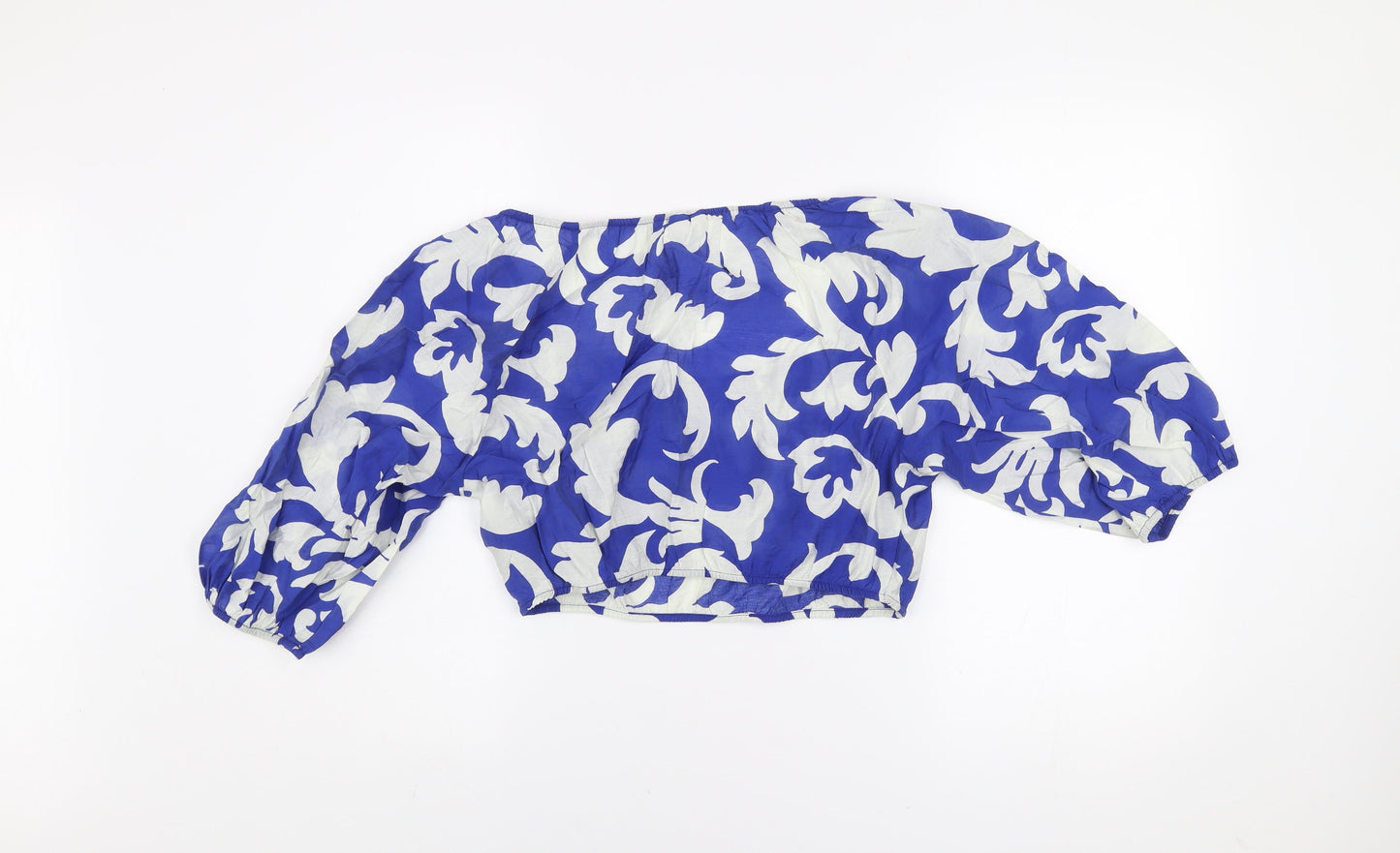 Womens UK Size 12 H&M Blue Cropped Blouse
