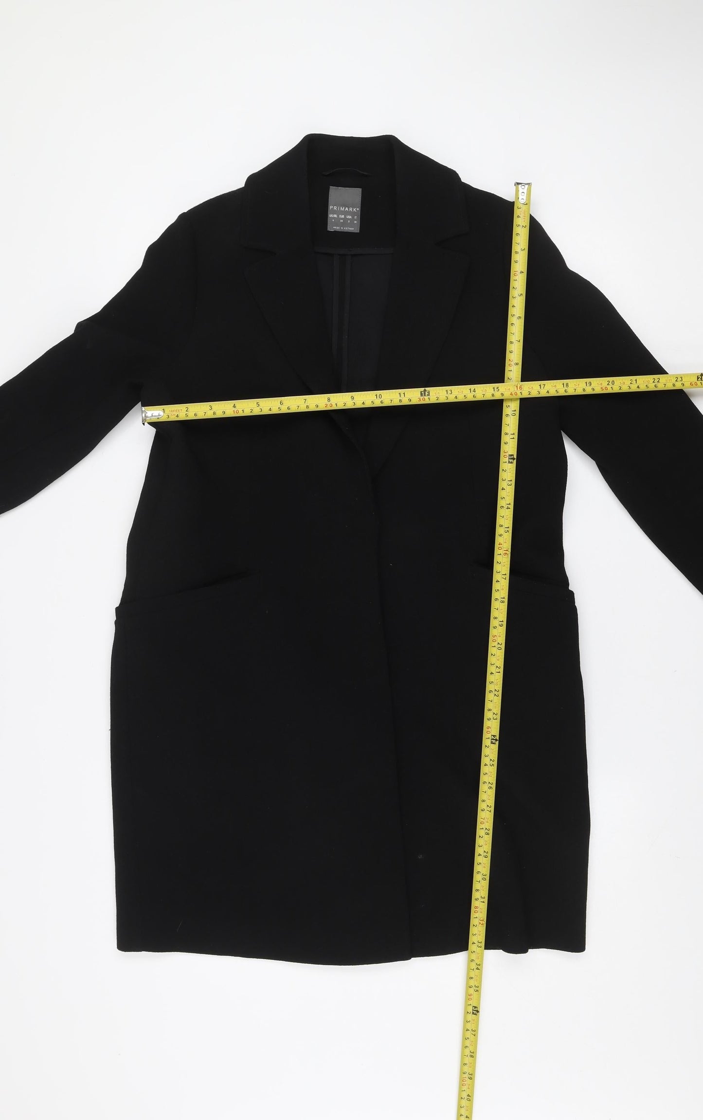 Primark Women’s Black Mid-Length Overcoat Size 6 Classic Style