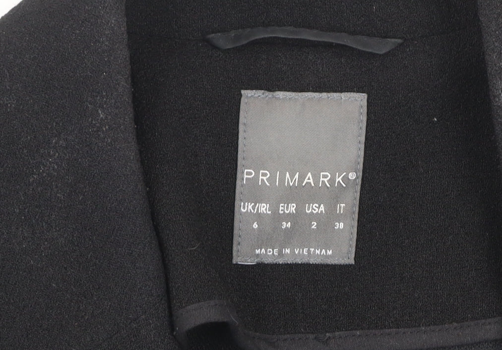 Primark Women’s Black Mid-Length Overcoat Size 6 Classic Style
