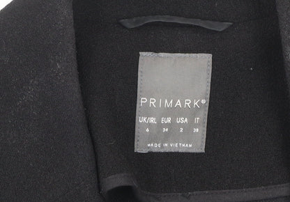 Primark Women’s Black Mid-Length Overcoat Size 6 Classic Style