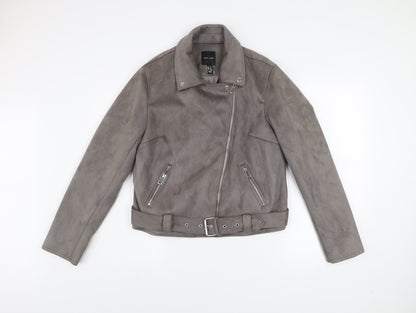 New Look Women’s Grey Faux Suede Biker Jacket Size 16 Belted