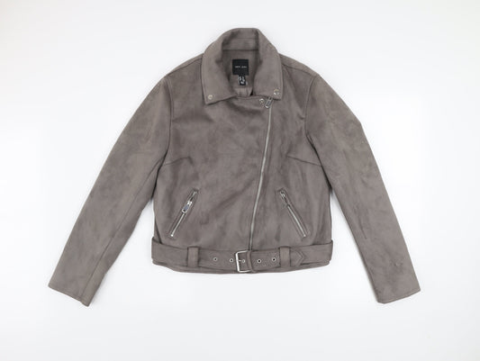 New Look Women’s Grey Faux Suede Biker Jacket Size 16 Belted