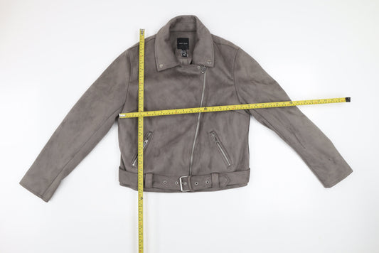 New Look Women’s Grey Faux Suede Biker Jacket Size 16 Belted